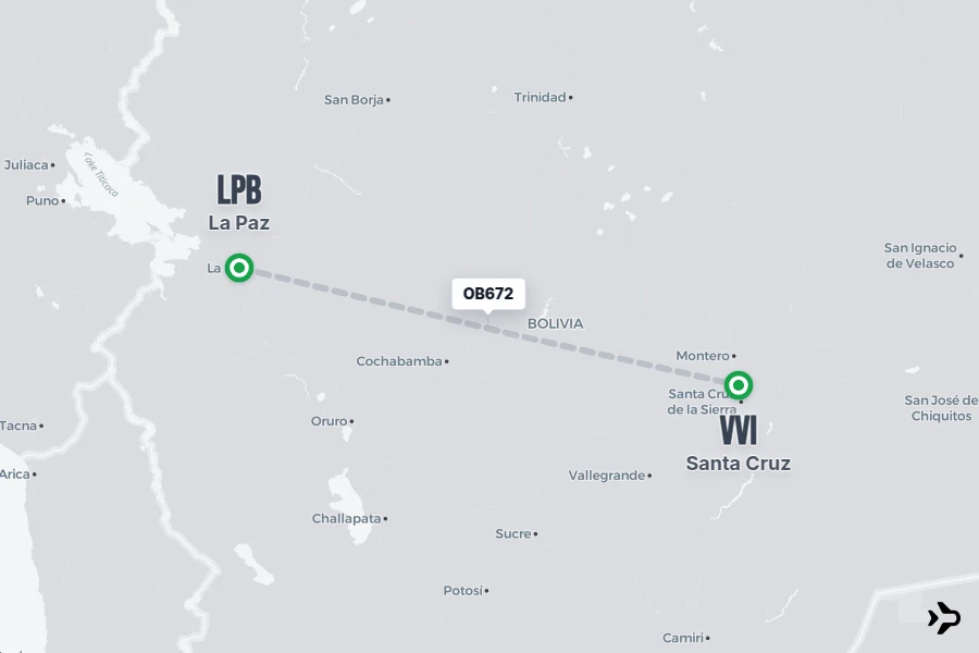 OB672 flight map from LPB to VVI