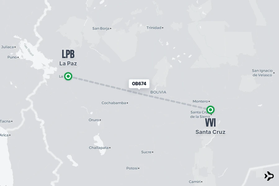 OB674 flight map from LPB to VVI