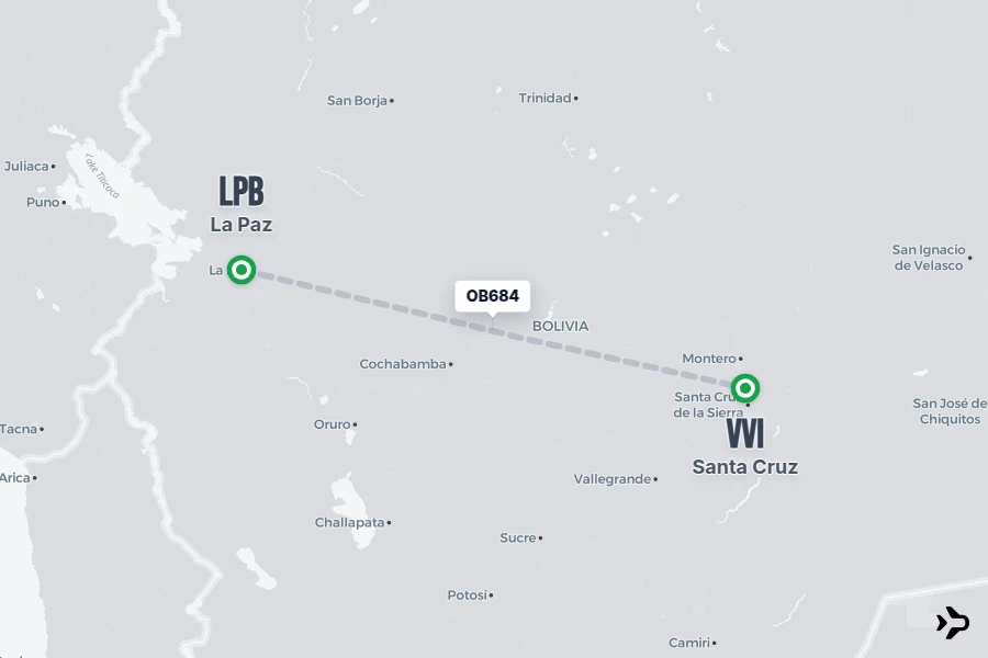OB684 flight map from LPB to VVI