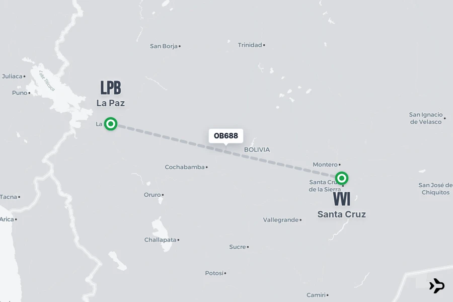 OB688 flight map from LPB to VVI