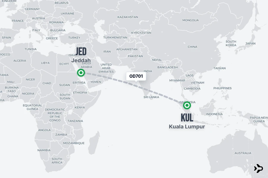 OD701 flight map from KUL to JED