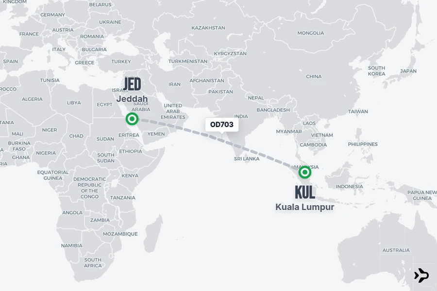 OD703 flight map from KUL to JED