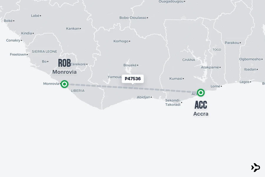 P47536 flight map from ACC to ROB