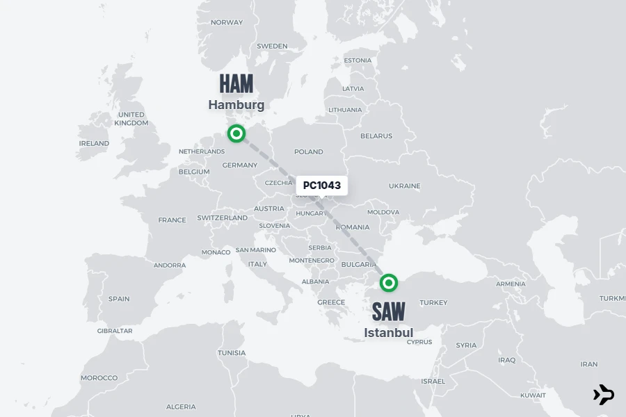 PC1043 Pegasus Flight Status & Tracker | Istanbul - Hamburg