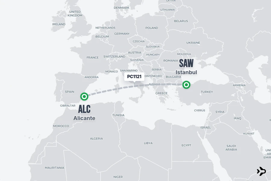 PC1121 Pegasus Flight Status & Tracker | Istanbul - Alicante