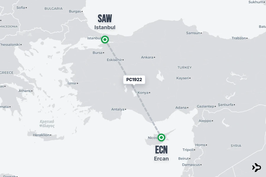 PC1922 Pegasus Flight Status & Tracker | Istanbul - Ercan