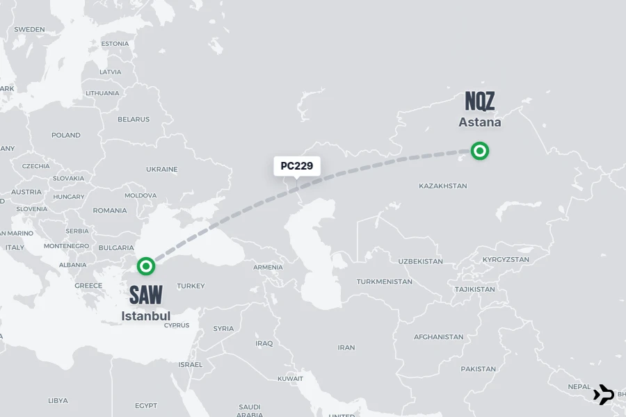 PC229 Pegasus Flight Status & Tracker | Astana - Istanbul