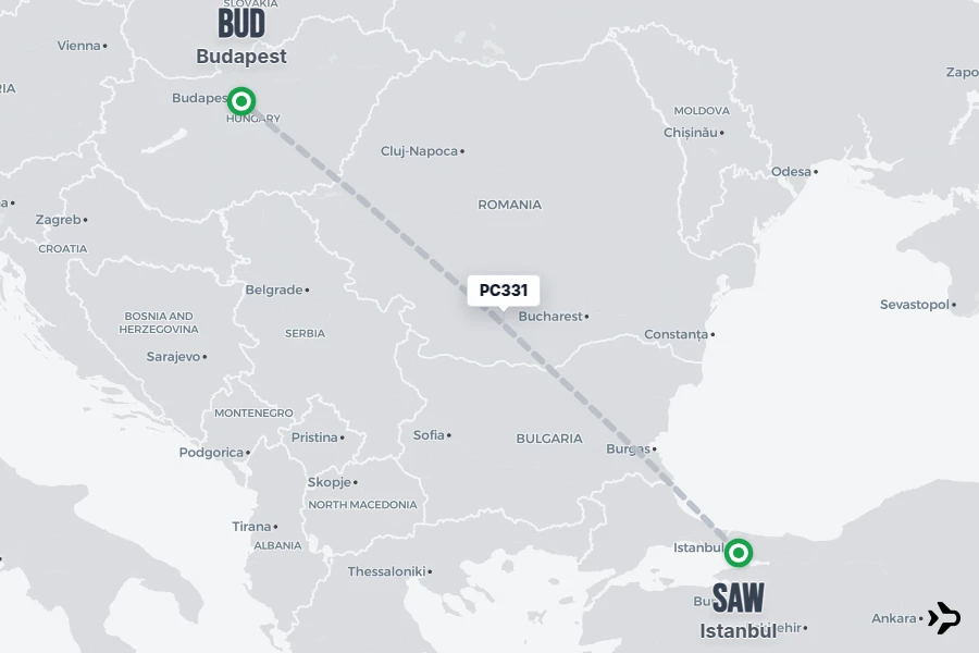 PC331 Pegasus Flight Status & Tracker | Istanbul - Budapest