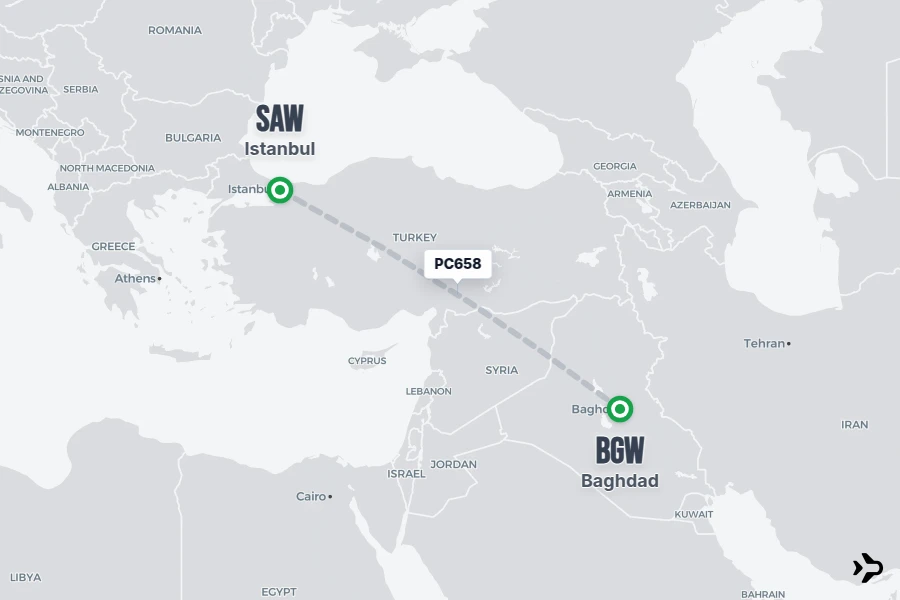PC658 flight map from SAW to BGW