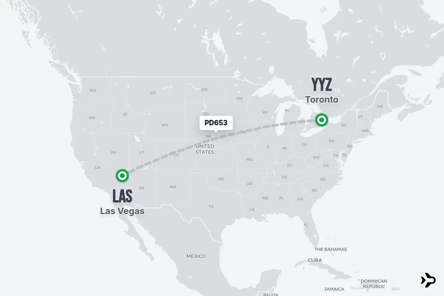 PD653 flight map from YYZ to LAS