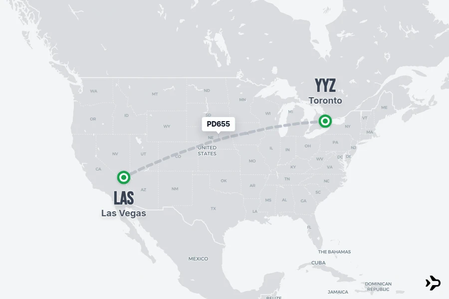 PD655 flight map from YYZ to LAS