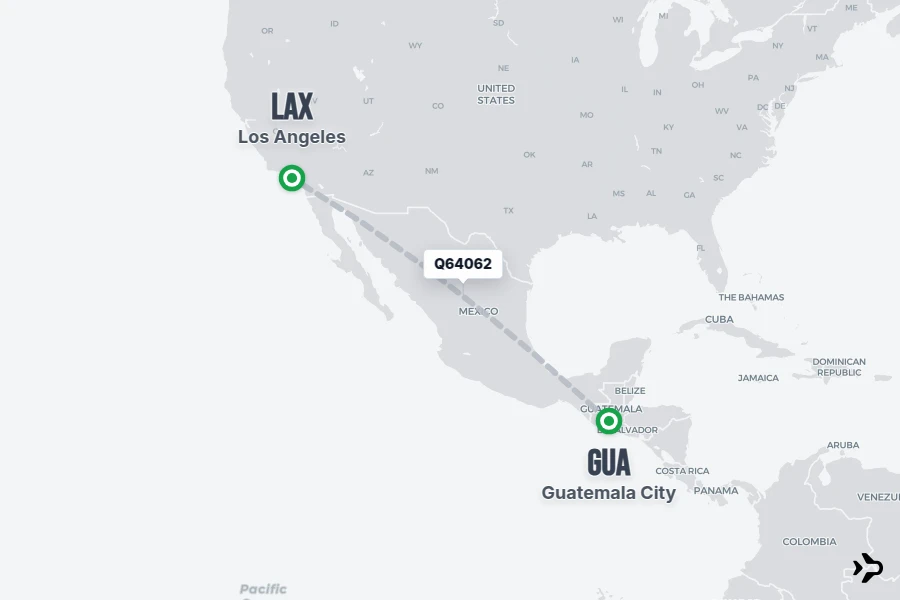 Q64062 flight map from GUA to LAX