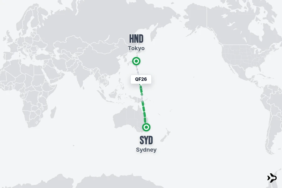 QF26 flight map from HND to SYD