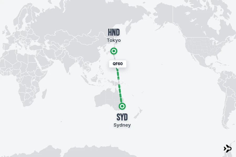 QF60 flight map from HND to SYD