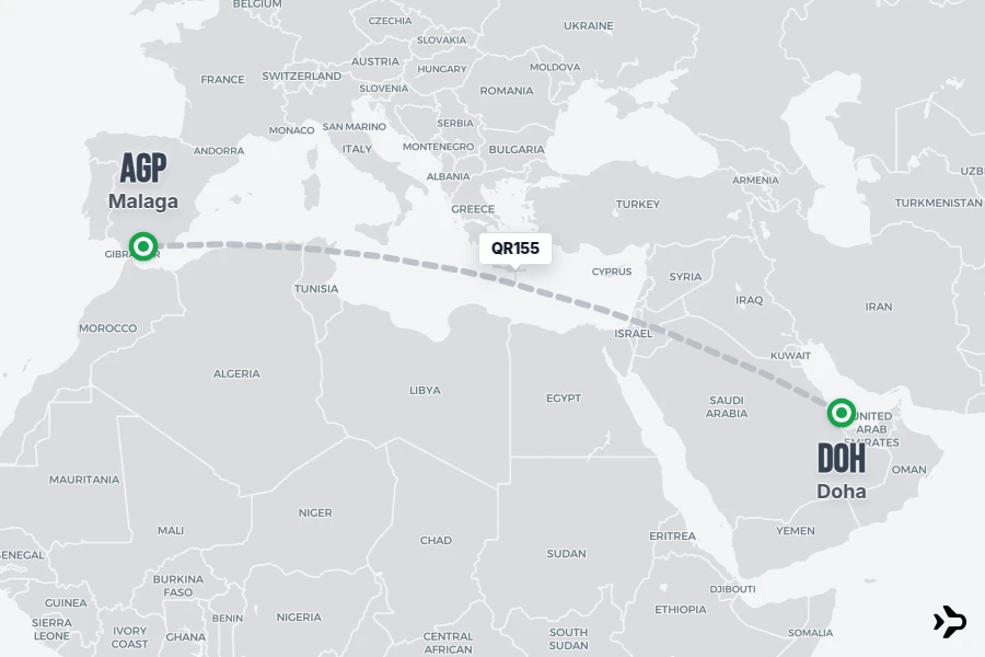 QR155 Qatar Airways Flight Status & Tracker | Doha - Malaga
