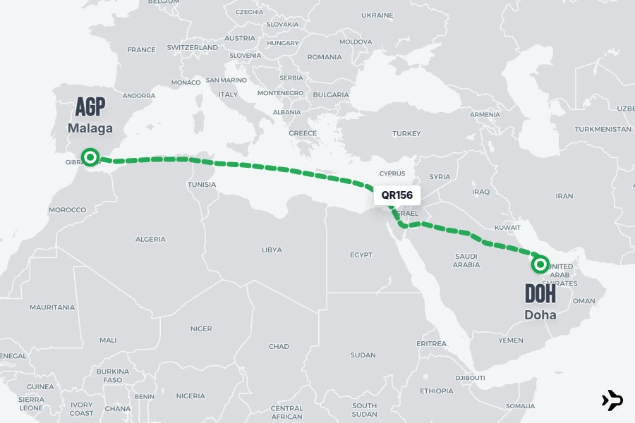 QR156 Qatar Airways Flight Status & Tracker | Malaga - Doha