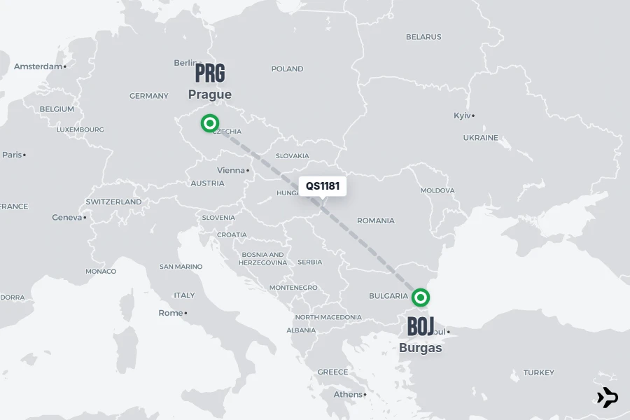 QS1181 flight map from BOJ to PRG