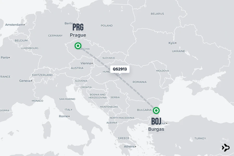 QS2913 flight map from BOJ to PRG