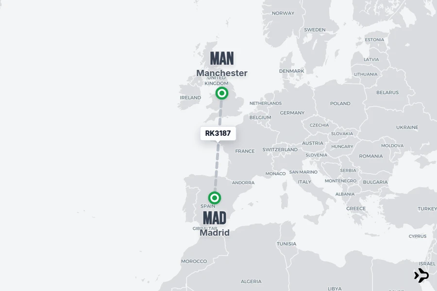 RK3187 Ryanair UK Flight Status & Tracker | MAN - MAD