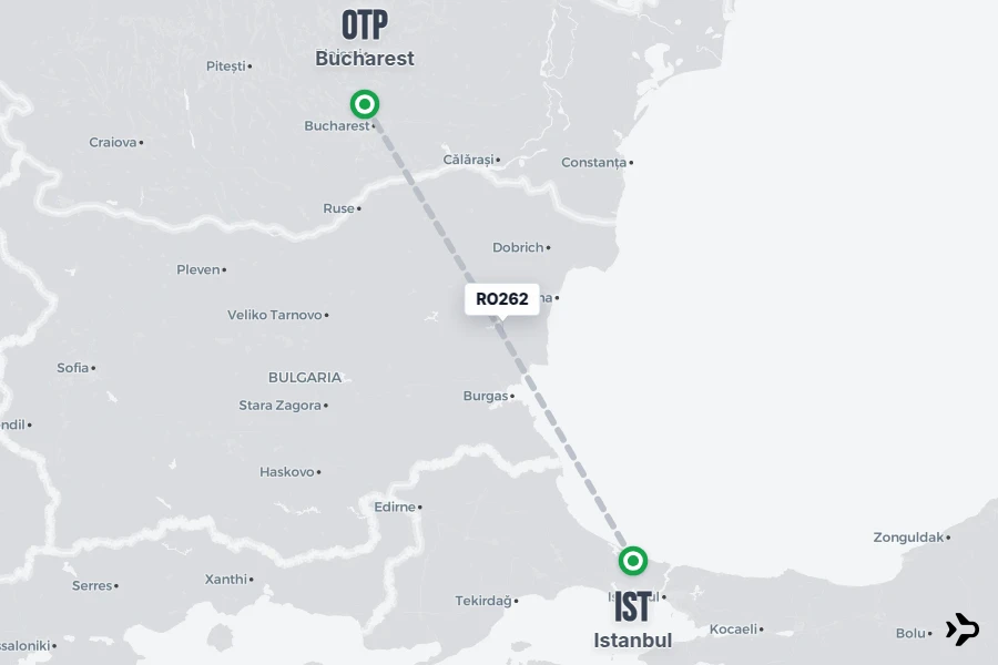 RO262 flight map from IST to OTP