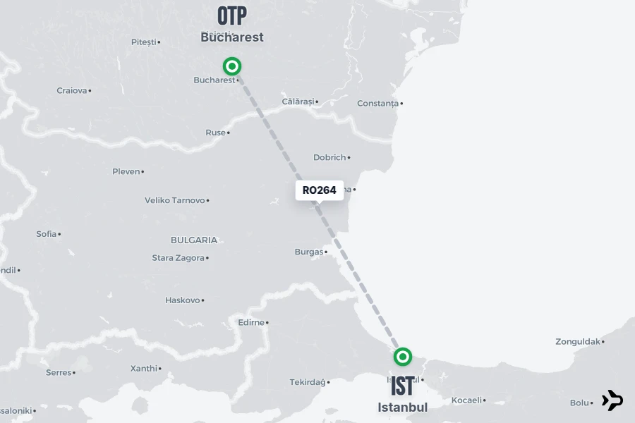 RO264 flight map from IST to OTP