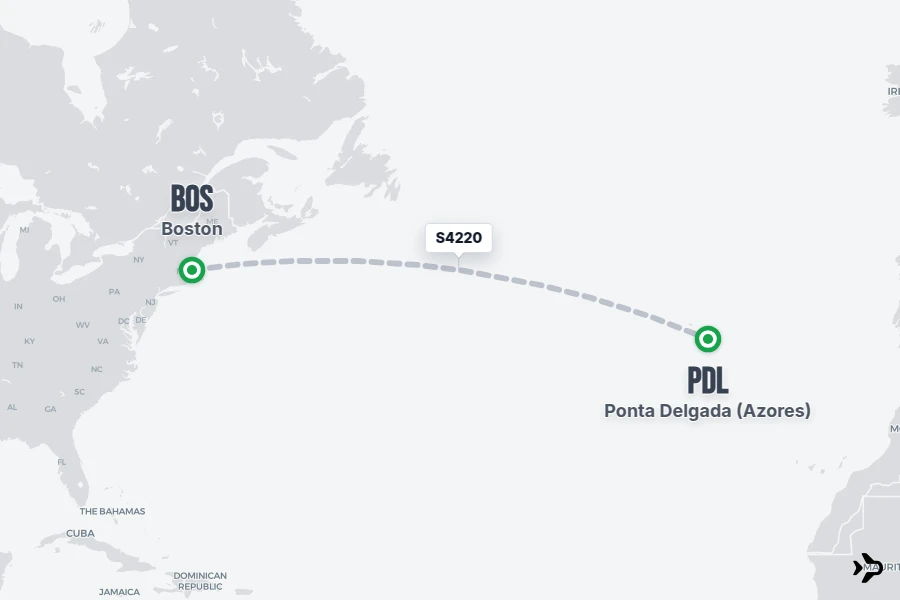 S4220 flight map from BOS to PDL
