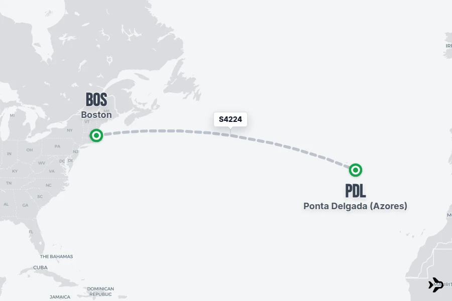 S4224 flight map from BOS to PDL