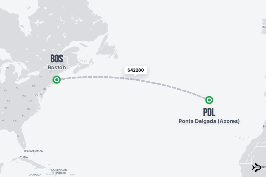 S42280 flight map from BOS to PDL