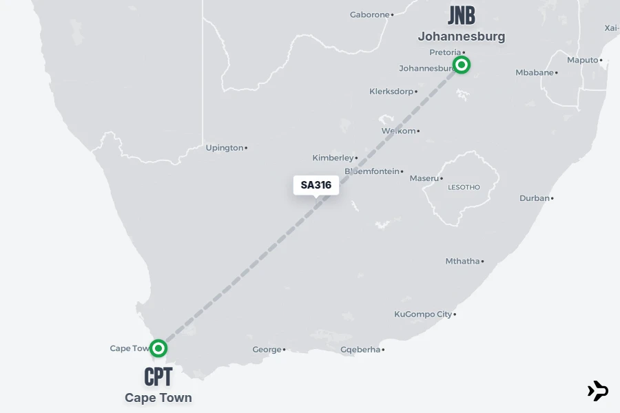 SA316 SAA Flight Status & Tracker | Cape Town - Johannesburg