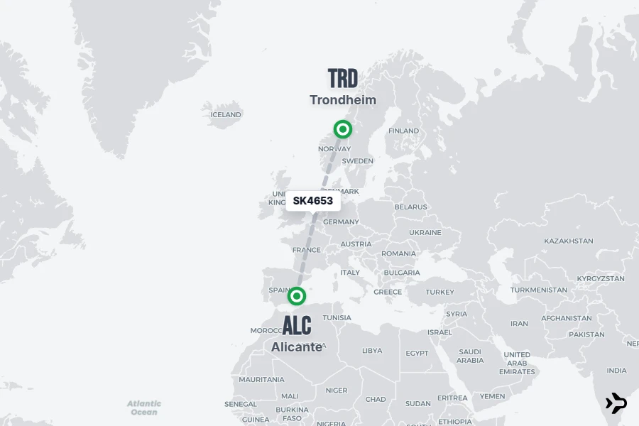 Trd Data SK4653 SAS Flight Status & Tracker | Trondheim - Alicante