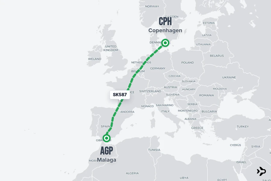 SK587 SAS Flight Status & Tracker | Copenhagen - Malaga