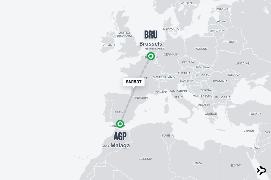 SN1537 flight map from BRU to AGP