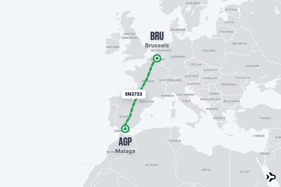 SN3733 flight map from BRU to AGP