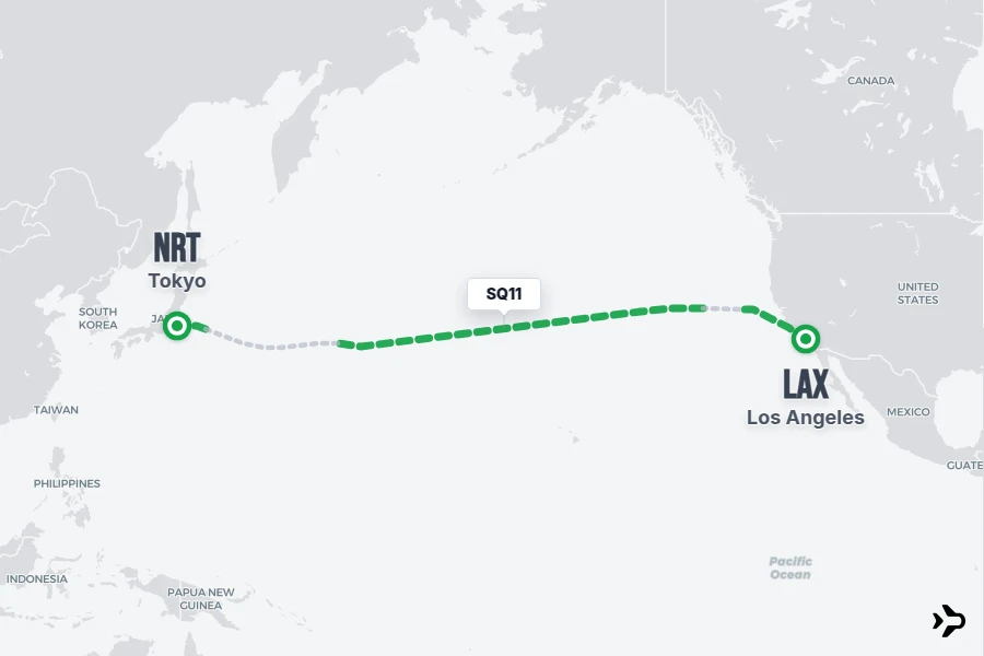SQ11 flight map from LAX to NRT