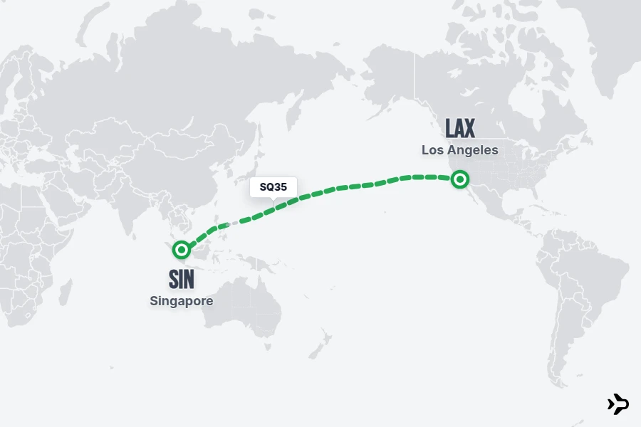 SQ35 flight map from LAX to SIN