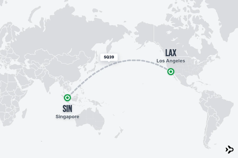 SQ39 flight map from LAX to SIN