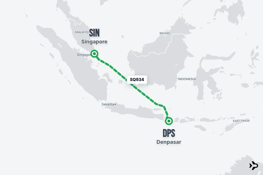 SQ934 flight map from SIN to DPS