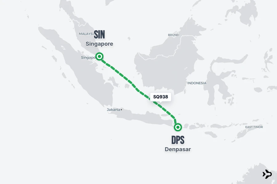 SQ938 flight map from SIN to DPS