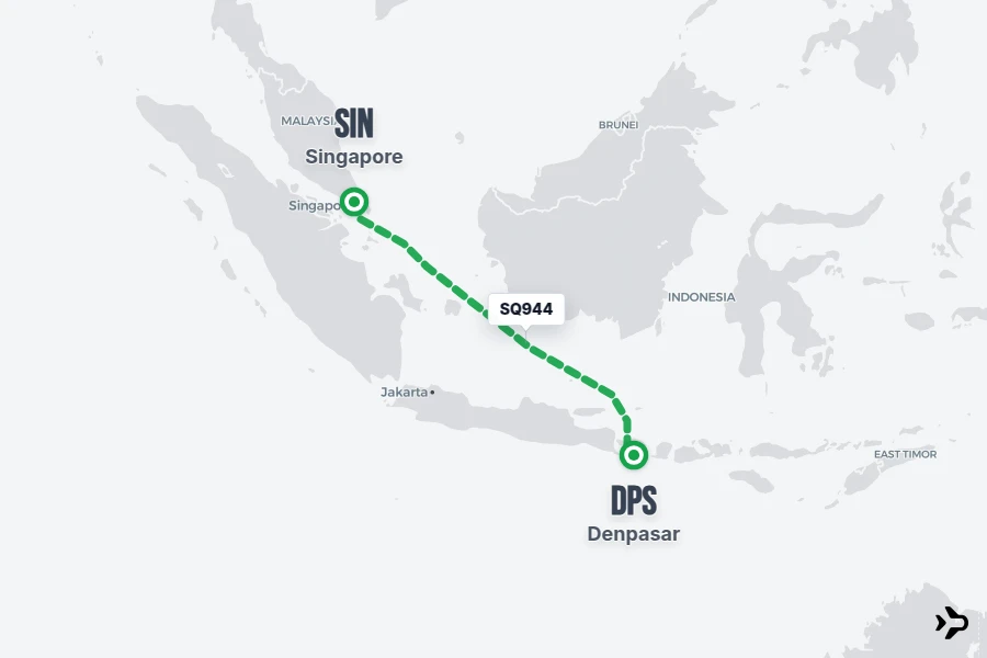 SQ944 flight map from SIN to DPS