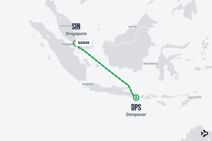 SQ948 flight map from SIN to DPS