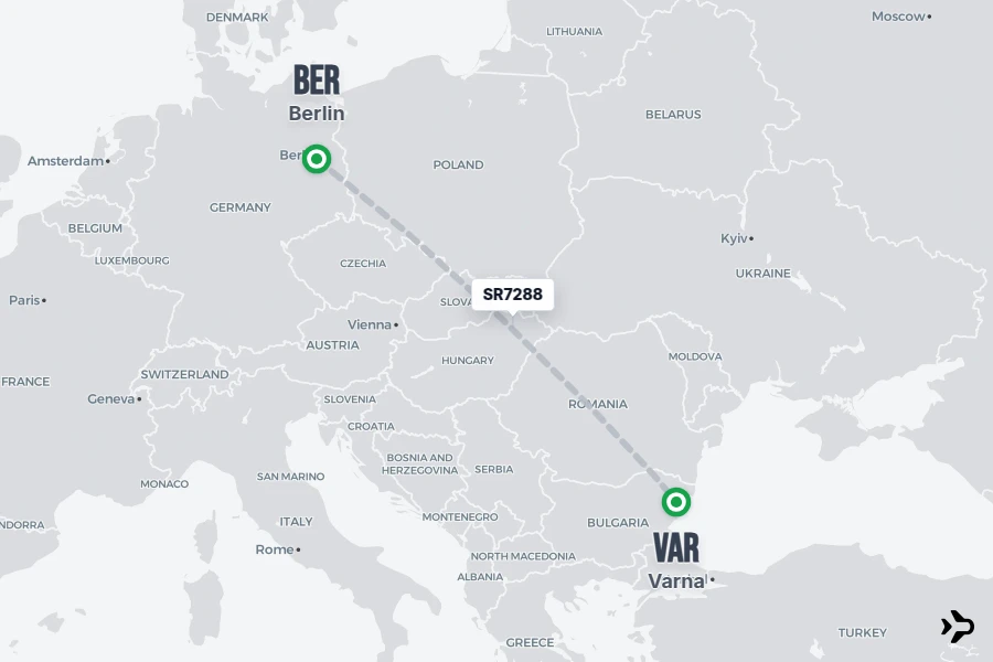 SR7288 flight map from BER to VAR