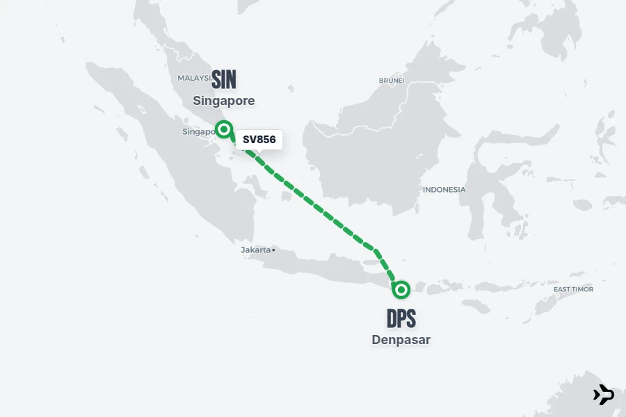 SV856 flight map from SIN to DPS