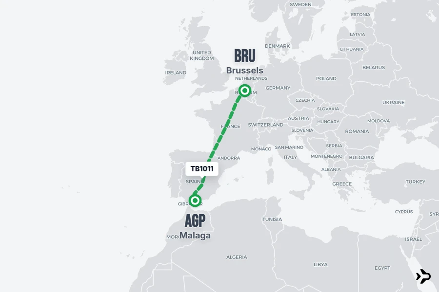 TB1011 flight map from BRU to AGP