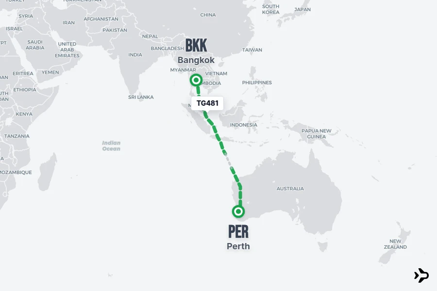 TG481 flight map from BKK to PER