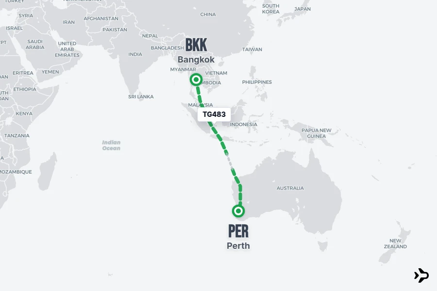 TG483 flight map from BKK to PER