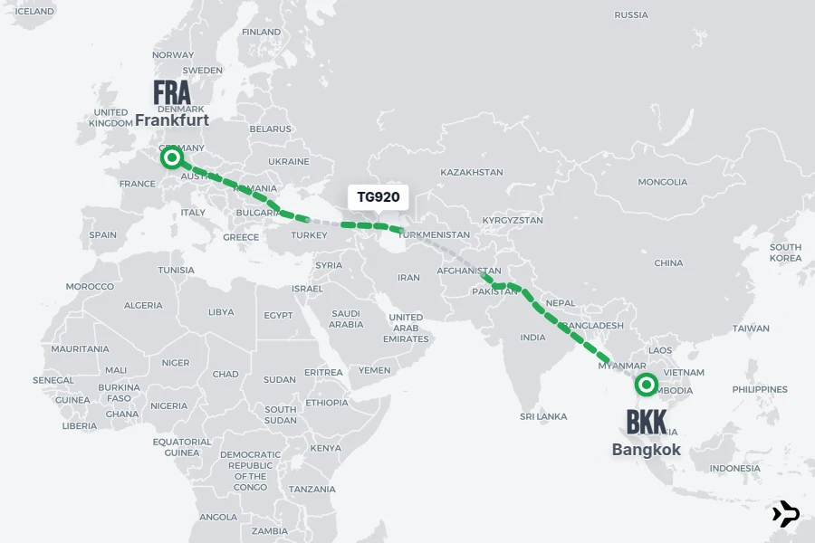 TG920 flight map from BKK to FRA