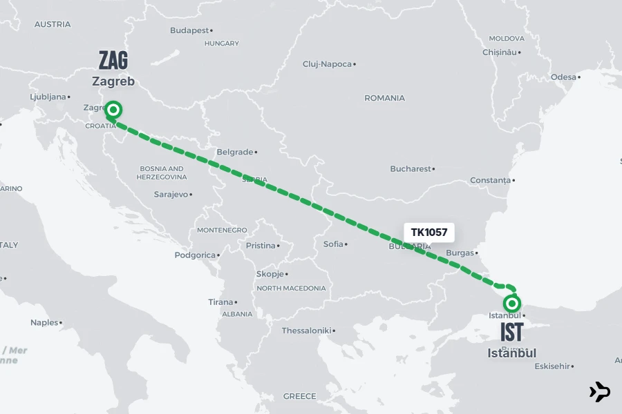 TK1057 flight map from IST to ZAG