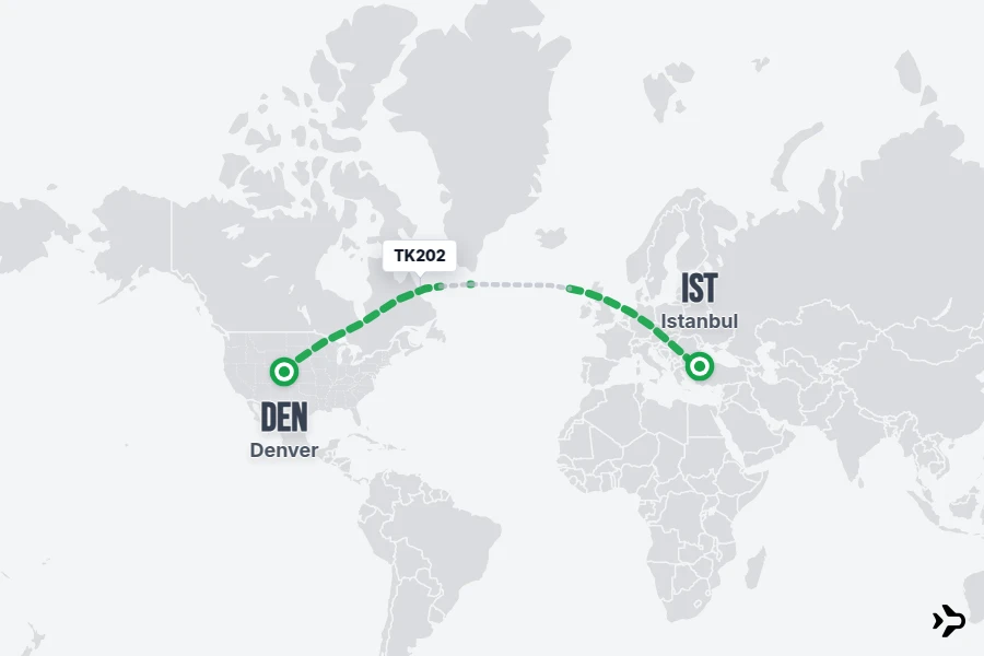 TK202 flight map from DEN to IST