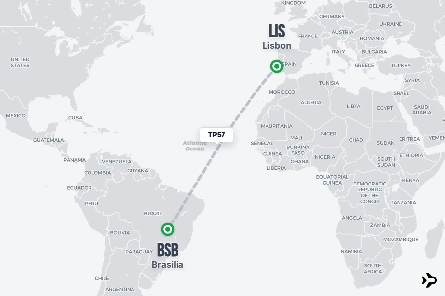 Flight 5 TP57 TAP Flight Status & Tracker | Lisbon - Brasilia