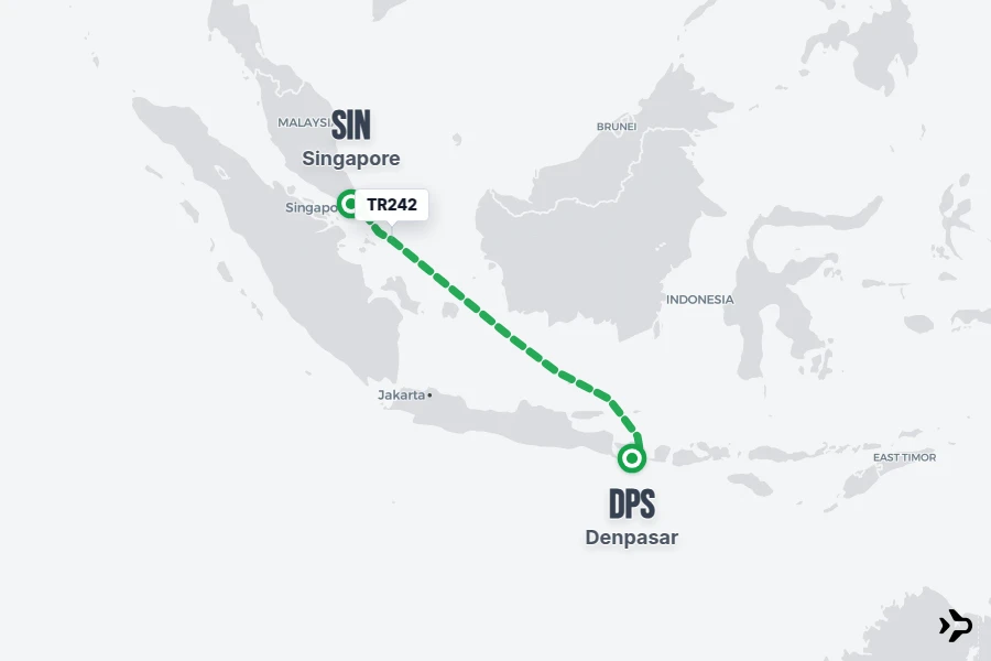 TR242 flight map from SIN to DPS